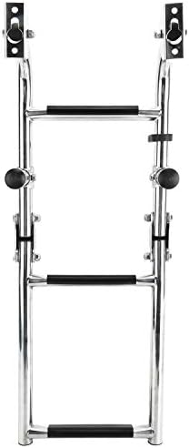 DasMorine 3 Step Folding Ladder Boat Marine Stainless Steel Pontoon Ladder Polished 2+1 Step (Mounting Screws are Included), 300-lbs. Weight Capacity