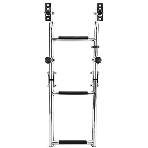 Dasmarine 3 Step Folding Ladder Boat Marine Stainless Steel Pontoon Ladder Polished 2+1 Step (Mounting Screws Are Included), 300-Lbs. Weight Capacity #TOP6