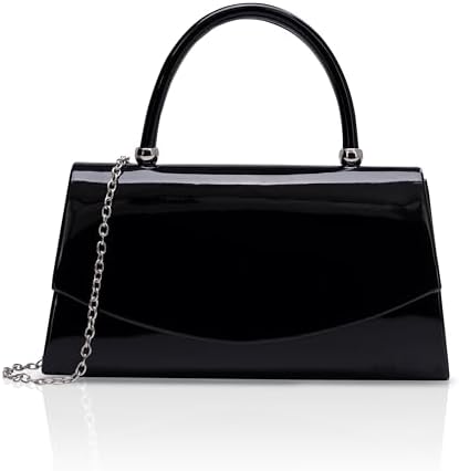 Larcenciel Patent Leather Evening Clutch Handbag, Classic Black Purses for Women w/Chain Strap & Magnetic Closure, Elegant Envelope Top Handle Party Bags for Wedding Formal Events Cocktail Party Prom