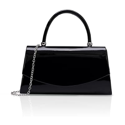 Larcenciel Pochette Nera, Borsa da Sera in Vernice con Catena Rimovibile, Borsa a Mano Clutch a Manico Alto, Elegante Borsa a Tracolla per Matrimoni, Cerimonie, Prom, Festa, 23x12x7CM