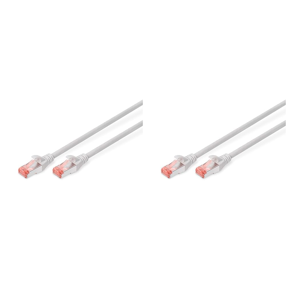 DIGITUS LAN Kabel Cat 6-3m - RJ45 Netzwerkkabel - S/FTP Geschirmt - Kompatibel zu Cat 6A & Cat 7 - Grau (Packung mit 2)