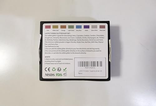 LUCPICT Essbarer Glitzer Set, 8 Farben Lebensmittel Glitzer, Glitzerpulver für Getränke, Cocktails, Wein, Bier, Backen, Erdbeeren, Cupcakes, Kekse, Süßigkeiten, Fondant, Kuchendekoration - 4g