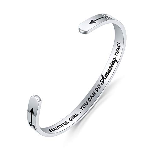 AryaHozel Beautiful Girl You can do Amazing Things Inspirational Bracelet Bangle Cuff Love Presents for her Teen Girls Women Personalized Jewelry Quote Mantra Engraved Girl birthty Gift for Friend