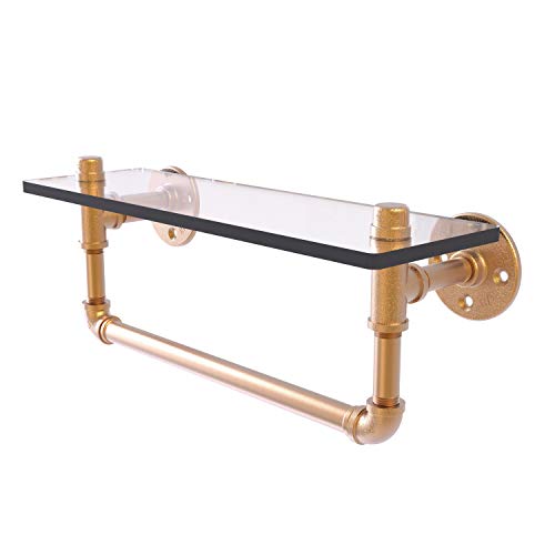 Allied Brass P-410-16-GSTB-BBR Dottingham kolekcja 45 cm wieszak na ręczniki z wbudowanymi haczykami rurociągowa półka szklana, szczotkowany brąz, 40 cm
