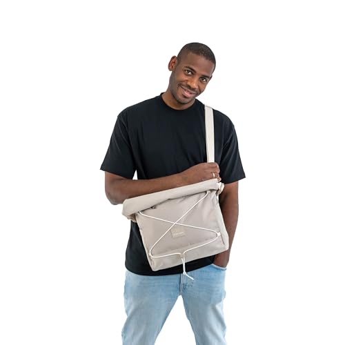 Johnny Urban Messenger Bag Herren Damen Beige - Dylan - Rolltop Schultertasche mit abnehmbaren Schultergurt - Zubehör für Travel Outdoor Camping Rucksack - Viele Taschen & Fächer