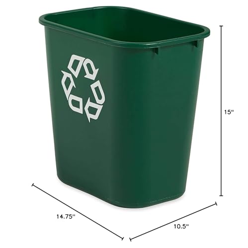 Rubbermaid Commercial Products Deskside Recycling Can, 7-Gallon/28-Quart, Green Recycling Symbol, Plastic, for Bedroom/Bathroom/Office, Fits Under Desk/Sink/Cabinet, Pack of 12