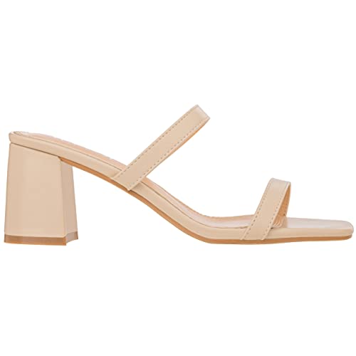 ILLUDE Women’s Block Heel Double Band Square Toe Heeled Sandal Slip On Mule - Lisa2