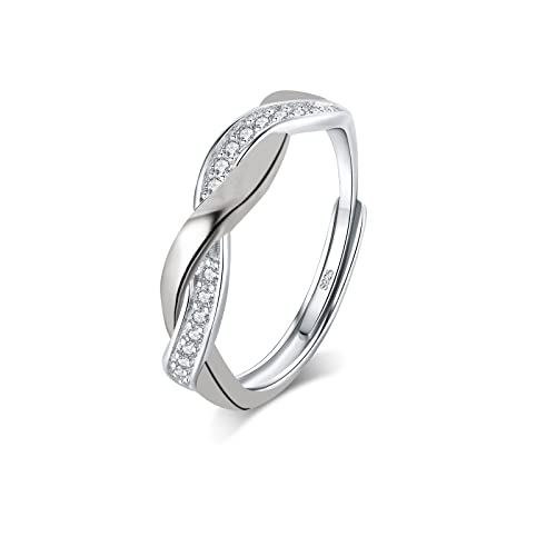 FUNTE 925 Sterling Silver Rings- Adjustable Thumb Rings for Women Girls- Cubic Zirconia Eternity Wedding Promise Ring – With Jewellery Box