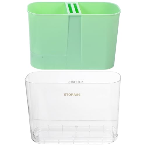 Luxshiny Soporte Multifuncional para Utensilios y Cubiertos de Cocina, Porta Palillos Verde Contenedor Plástico y Drenaje, Organizador Compacto para Uso Doméstico y Escritorio