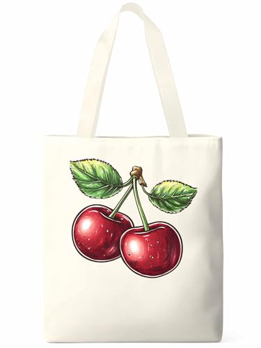 Canvas Tote Bags,Grocery Shopping Cloth Bag Pastoral Red Cherry Reusable Shoulder Bags Tote Bag for Travel Work Gym