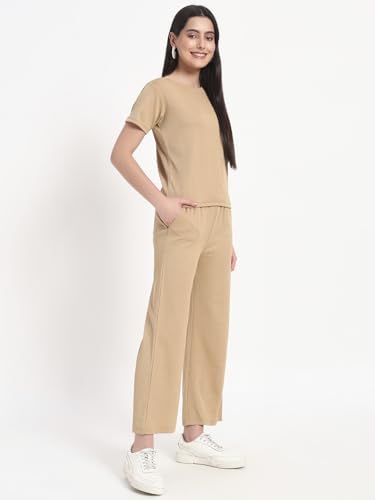 Image of Vogaan Women's Summer 2 Piece Co-Ord Set for Women Casual Short Sleeve Crop Top Wide Leg Sweat Pants for Travel Vacation Outfits Lounge Sets