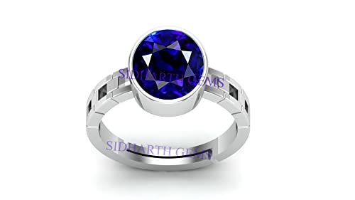 CLEVIO Anillo de piedra preciosa ajustable sin calefacción de 11,25 ratti de 10,00 quilates Aaa+, zafiro azul natural, chapado en plata, para mujeres y hombres (certificado por laboratorio