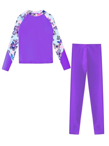 Kids Girls 2 Piece Swimsuit Floral Long Sleeve Rash Guard Shirt with Swim Pants Beach Swimwear Set3