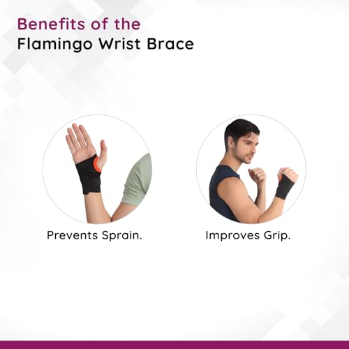 Image of Flamingo Cotton Wrist Support Brace With Thumb Loop | Pain Relief Carpal Tunnel Splint Wrap | Wrist Support For Sports Injuries, Fracture Support And Thumb Support | Black, Universal