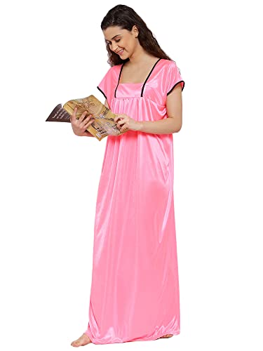 Image of Fasense Women Lycra Satin Solid Nightwear Long Nighty KL005-Parent