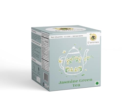 Image of D'aromas Jasmine Tea Bags | Fragrant Jasmine Flowers & Premium Green Blend | Delicate Floral Aroma | Refreshing Wellness Tea | 10 Tea Bags (1.5g Each) | D'aromas Herbal Tea
