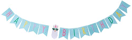 Creative Converting Llama Party Happy Birthday Banner, 1 Ct, Multi-Colored, 6" X 78", (13) Flags 5.5" X 4.5", (1) Llama Head 7.5" X 3" #TOP17