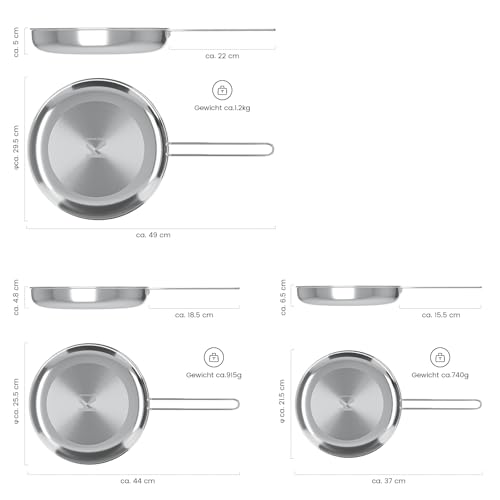 COOKNANO COOKNANO Bratpfannen,3-teiliges Pfannen-Set 22/26/30 cm, 4-Schicht-Edelstahl-Antihaftpfanne,Sichere Antihaftversiegelung, umweltfreundlich,Induktionsgeeignet,leichte Reinigung - Designansicht 6 | Pfannen
