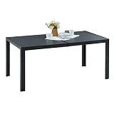VICLLAX Rectangle Outdoor Dining Table for 6, All Weather Metal Steel Slat Patio Table with Wood-Lik