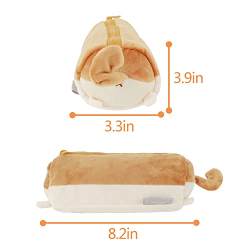Image of Minache Plush Animal Stationery Pouch Women Cute Dog /Dinosaur Plush Pencil Case Ladies Cosmetic Bag (7019+Brown Puppy), bd-06484AD