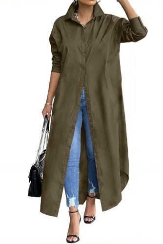 Image of Choichic Shirt Dresses for Women Casual Long Sleeve Cotton Button Down Maxi Dresses