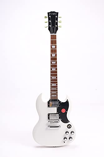 SG Guitarra Eléctrica 2 Humbuckers Pickups Cuerpo de Caoba Accesorios Cromados con Bolsa - Blanco