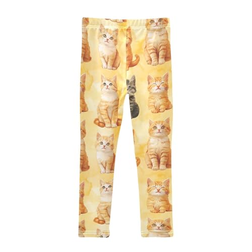 Watercolor Yellow Cute Cat Girls Leggings Kids Yoga Pants Dance Active Tights 4T2