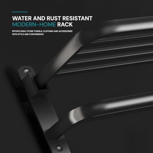 Image of MIORAH 24 Inch Powder - Coated Aluminium Towel Rack for Bathroom - Rust - Free, Space - Saving Bathroom Towel Rack Easy Installation Black