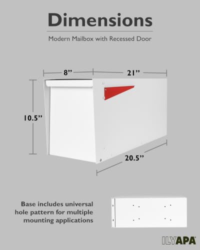 Image of Ilyapa Large Modern Mailbox for Outside - White - Post Mount