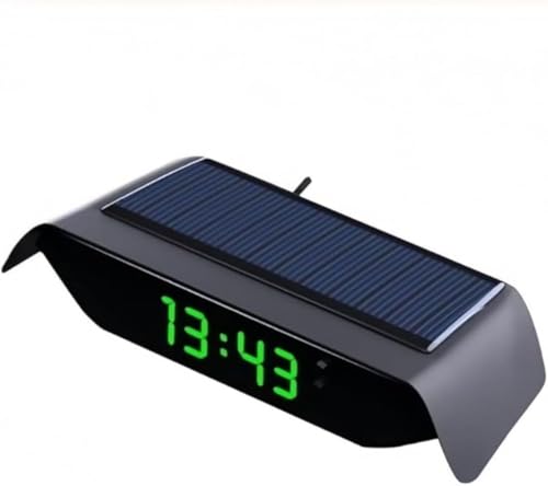 Xiraivke 車用ソーラー電波時計 デジタル温度計 2-in-1 高精度 LCD ディスプレイ 夜間発光機能 取り付け簡単 車内環境モニター