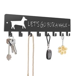 8 Hooks Dog Leash Holder for Wall, Grey Decorative Wall Hooks,11.7×3 Inch Key Holder Wall Mount, Self Adhesive Unique MetalKey Holder for Entryway Living Room Porch Kitchen, Gifts for Dog Lovers