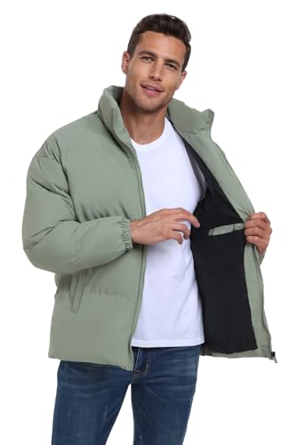 Mens Padded Jacket Stand Collar Windproof Down Jacket Full Zipper Outerwear Puffer Coat4