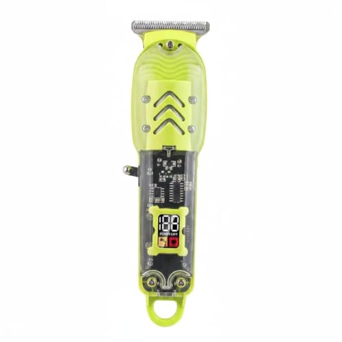 Image of Transparent Hair Trimmer with Digital Display | Rechargeable Electric Hair Clipper with Guide Combs | Cordless Detail Trimmer for Hair, Beard & Grooming | Yellow