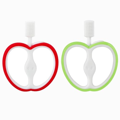 Image of PandaEar 2 Pack Baby Toothbrush, Silicone Double-Sided Oral Care Teether Brush for Infant 6 to 12 Months, Easy to Hold -Green & Red