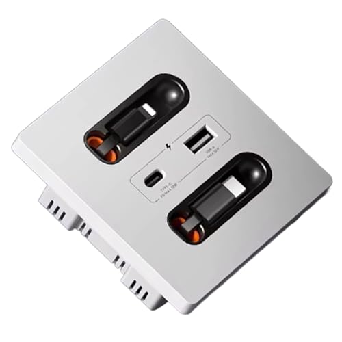 Prise Murale Universelle 12W Double Bloc avec Câble Rétractable USB-C et USB-A