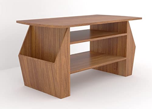 Image of MAMTA DECORATION Engineered Wood Coffee Table with Shelf and Pocket Storage Multipurpose Sofa Table Wooden Centre Table for Bedroom Living Room Home (Teak Finish)