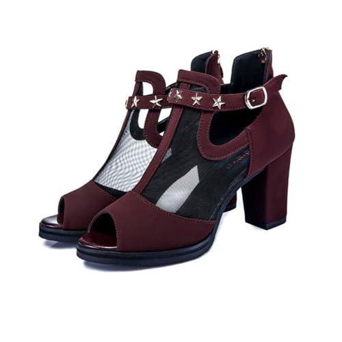 TOSOFT Sexy Mesh Heeled Sandals Shoes For Women Fish Mouth Platform Block Heel Ankle Boots Sandals With Buckle Ankle Strap