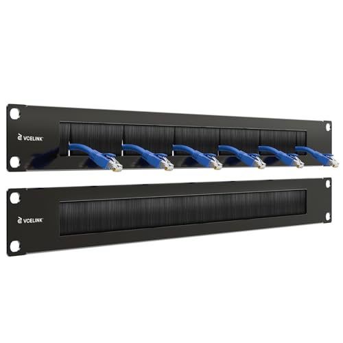 VCELINK 1U Brush Panel 2-Pack All Metal Brush Patch Panel 19-inch Black Carbon Steel Server Rack Cable Management for Server Rack or Network Cabinet