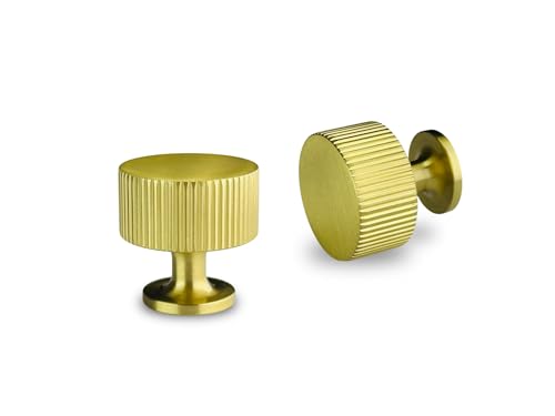 QCAA Premium Quality Solid Brass Cabinet Knob Pull, Modern Drawer, Kitchen Knob, 1-1/10", Brushed Brass Lacquered, 4 Pack, Made in Taiwan by QCAA - Used condition - US$13.58