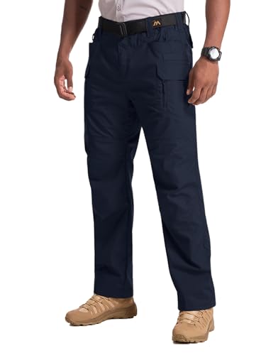 Image of mosingle Mens Cargo Combat Work Trousers, Multi Pockets Ripstop Durable Water Resistant Hiking Outdoor Pants #9929-Navy-38