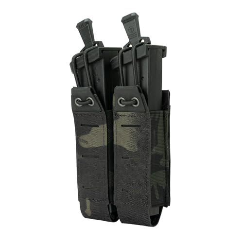 Double 9mm Mag Pouches MOLLE Magazine Holder Utility Holster Pouch with Elastic Side Anti Slip Loop Panel(camo Black)