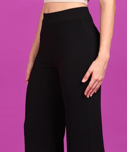 Image of POPWINGS Casual High-Waist Flared Trouser for Women | High-Rise Trouser Pant for Women | Flared Trousers for Women Formal Office Wear