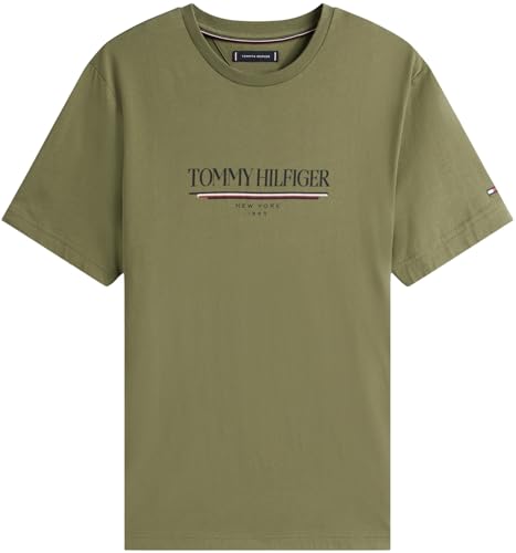 Tommy Hilfiger Camiseta de Manga Corta Hombre Brand Love tee de algodón, Verde (Battle Green), M