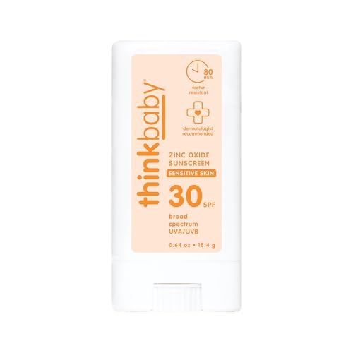 Thinkbaby SPF 30 Kids Sunscreen Stick for Sensitive Skin 0.64 oz Baby Sunscreen with Non-Nano Zinc Oxide 24% Broad Spectrum UVA/UVB Protection 80-Minute Water Resistant Reef Friendly SPF Stick