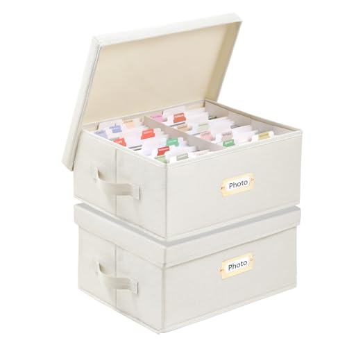 Aokeyee 2PC Photo Storage Box - Photo Organizer Box for 4x6 Pictures Photo Boxes with Dividers & Labels Holds 3400+ Photos