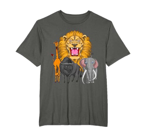 Safari Lion Girafe Buffle L'éléphant Enfants Afrique Animal T-Shirt