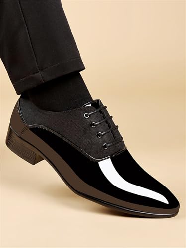 Image of Men's Vintage High Gloss Dress Shoes Patent Leather Oxford Business Suit Tuxedo Formal Shoes Prom Weddings