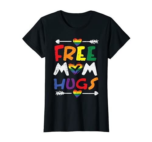 Mujer Free Mom Hugs Rainbow Heart Gay Pride Flag LGBTQ Mama Women Camiseta