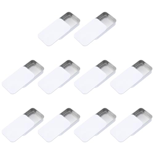 Image of uxcell 10Pcs Slide Top Tin Containers, Mini Metal Empty Tins Box with Sliding Lids, 3.1 inchx2 inchx0.6 inch Rectangular Storage Organizers for Lip Balm, Solid Perfume, Small Items, White