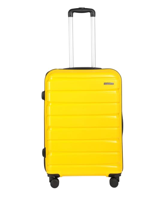 Image of Teakwood Medium Size 8 Wheels Trolley Bag, Hard Cabin with Zipper Closure, Adjustable Push Button & Cross Side Strap, Number Lock System 360 Degree (Medium, Yellow)